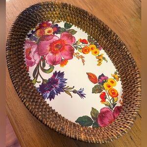 Mackenzie Childs White Flower Market Enamel Rattan Tray